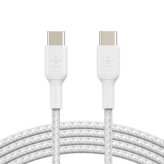 Belkin BoostCharge Braided USB-C to USB-C Cable (1M) - White (CAB004bt1MWH), 3A/60W, 480Mbps, 30K...