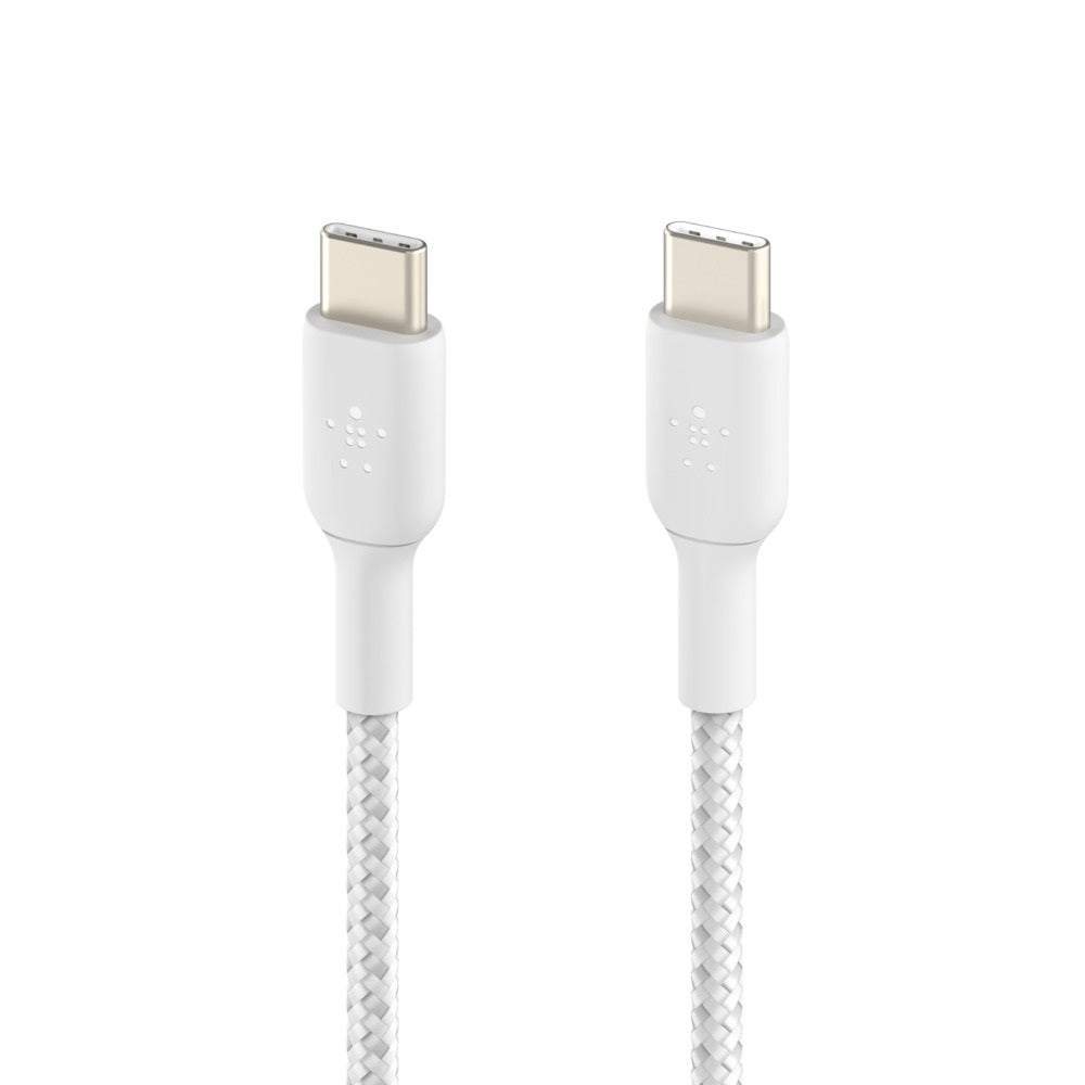 Belkin BoostCharge Braided USB-C to USB-C Cable (1M) - White (CAB004bt1MWH), 3A/60W, 480Mbps, 30K... - Image 2