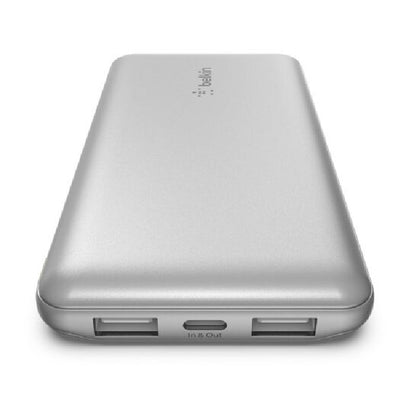Belkin BoostCharge 10k mAh Power Bank (Triple-Port) + USB-C to USB-A Cable - Silver (BPB011btSL),... - Image 3