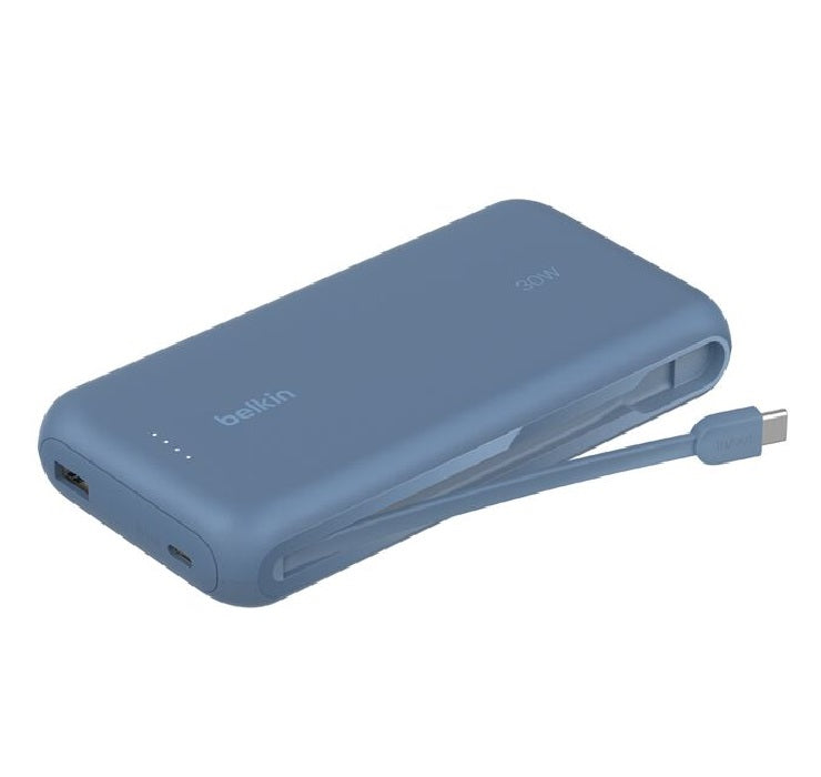 Belkin BoostCharge 20K mAh Power Bank With Integrated USB-C Cable - Blue (BPB024fqBL), 30W, 2xUSB...