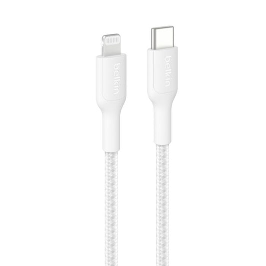 Belkin BoostCharge Pro Braided Lightning to USB-C Cable (2M) - White (CAA022fq2MWH), 3A/15W, 480M...