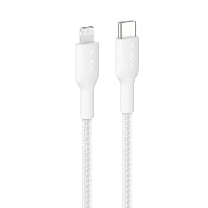 Belkin BoostCharge Pro Braided Lightning to USB-C Cable (2M) - White (CAA022fq2MWH), 3A/15W, 480M...