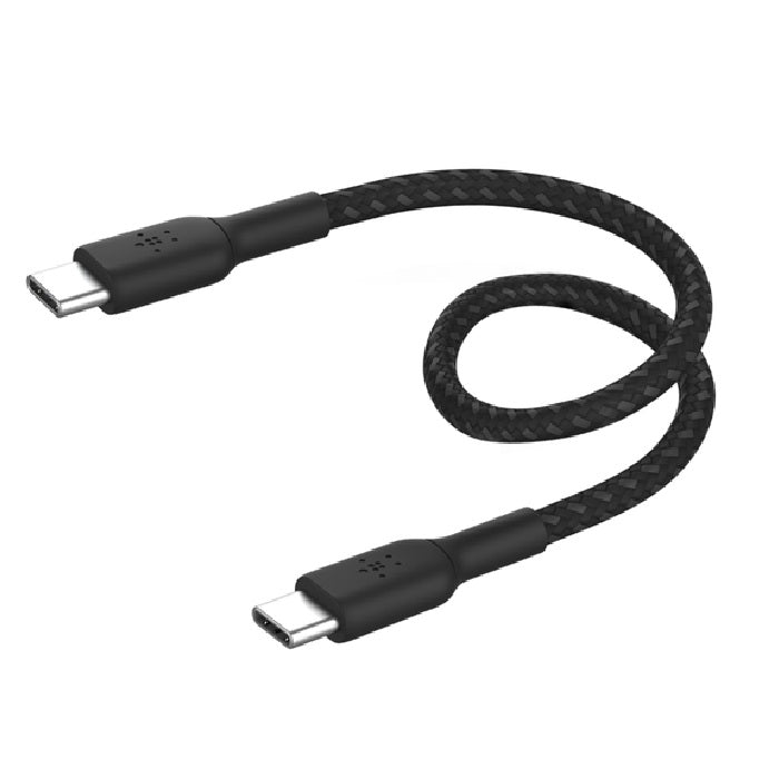 Belkin BoostCharge Braided USB-C to USB-C Cable (0.15M) - Black (CAB004bt0MBK), 3A/60W, 480Mbps,...