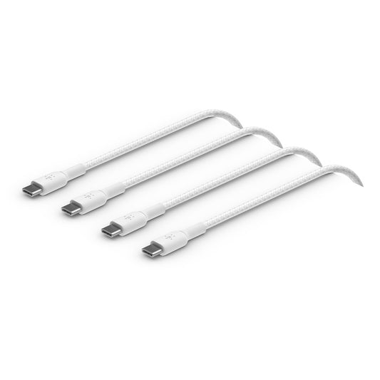 Belkin BoostCharge Braided USB-C to USB-C Cable (1M) (Pack of 2) - White (CAB004bt1MWH2PK), 3A/60...
