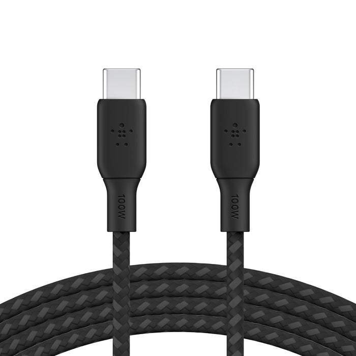 Belkin BoostCharge Braided USB-C to USB-C Cable (3M) - Black (CAB014bt3MBK), 5A/100W, 480Mbps, 30...