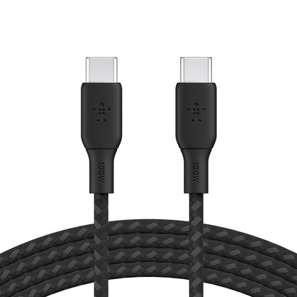 Belkin BoostCharge Braided USB-C to USB-C Cable (3M) - Black (CAB014bt3MBK), 5A/100W, 480Mbps, 30...