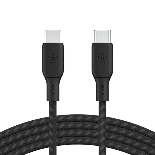 Belkin BoostCharge Braided USB-C to USB-C Cable (3M) - Black (CAB014bt3MBK), 5A/100W, 480Mbps, 30...