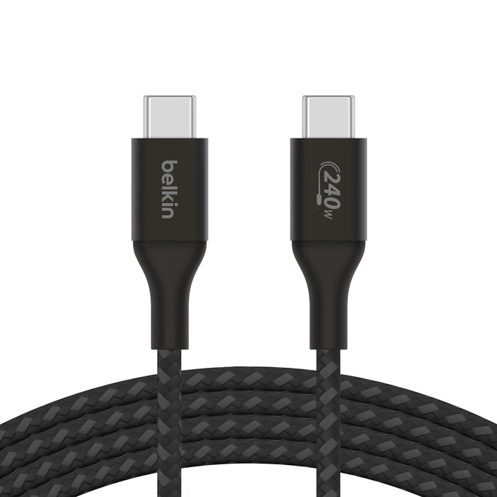 Belkin BoostCharge Braided USB-C to USB-C PD 3.1 Cable (2M) - Black (CAB015bt2Mbk), 5A/240W, 480M...
