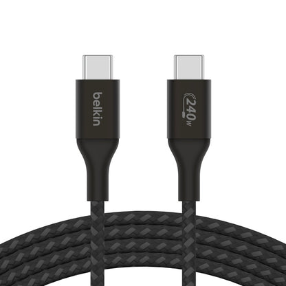 Belkin BoostCharge Braided USB-C to USB-C PD 3.1 Cable (2M) - Black (CAB015bt2Mbk), 5A/240W, 480M...