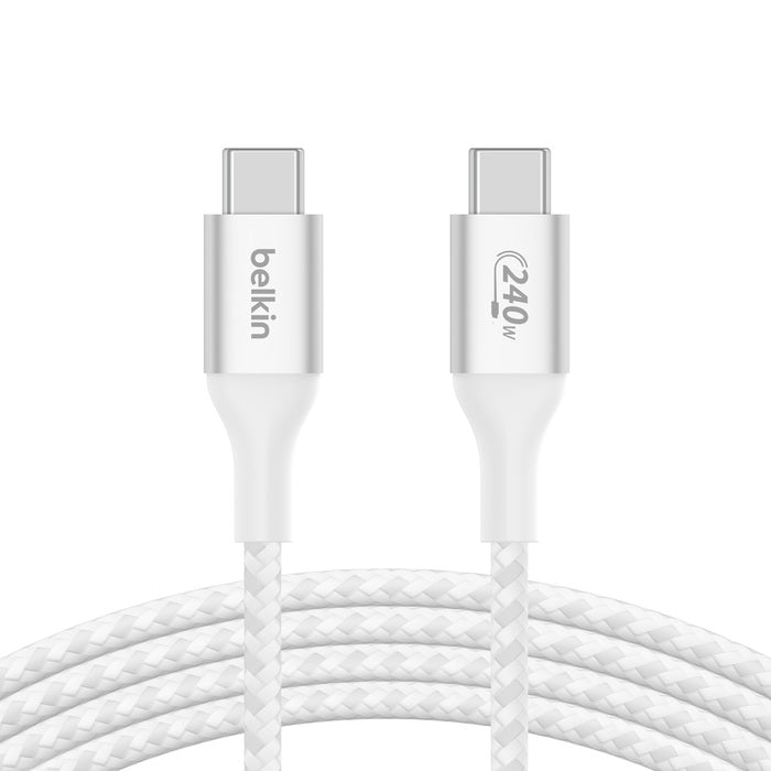 Belkin BoostCharge Braided USB-C to USB-C PD 3.1 Cable (2M) - White (CAB015bt2MWH), 5A/240W, 480M...