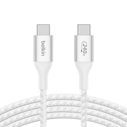Belkin BoostCharge Braided USB-C to USB-C PD 3.1 Cable (2M) - White (CAB015bt2MWH), 5A/240W, 480M...
