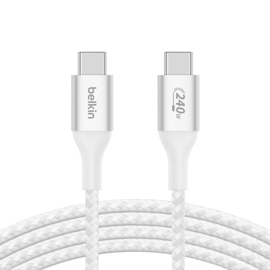 Belkin BoostCharge Braided USB-C to USB-C PD 3.1 Cable (2M) - White (CAB015bt2MWH), 5A/240W, 480M...