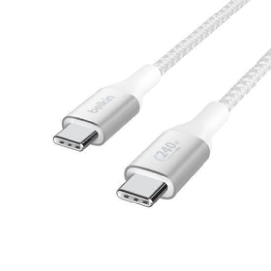 Belkin BoostCharge Braided USB-C to USB-C PD 3.1 Cable (2M) - White (CAB015bt2MWH), 5A/240W, 480M... - Image 3