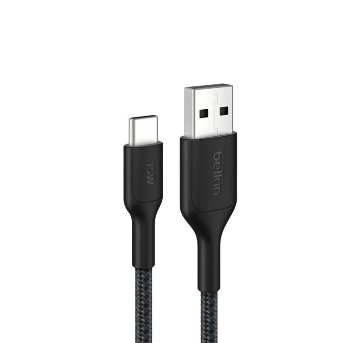 Belkin BoostCharge Pro Braided USB-C to USB-A Cable (1M) - Black (CAB022fq1MBK), 3A/15W, 480Mbps,...
