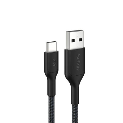 Belkin BoostCharge Pro Braided USB-C to USB-A Cable (1M) - Black (CAB022fq1MBK), 3A/15W, 480Mbps,...