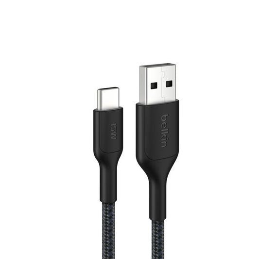 Belkin BoostCharge Pro Braided USB-C to USB-A Cable (1M) - Black (CAB022fq1MBK), 3A/15W, 480Mbps,...