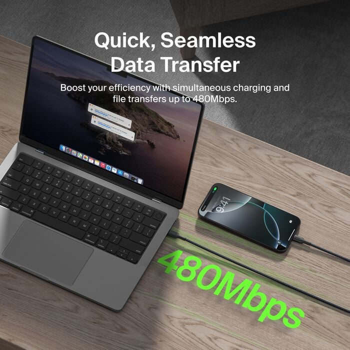 Belkin BoostCharge Pro Braided USB-C to USB-A Cable (1M) - Black (CAB022fq1MBK), 3A/15W, 480Mbps,... - Image 2