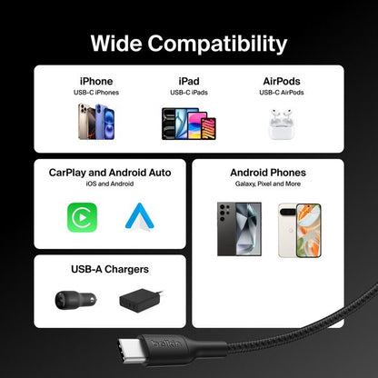 Belkin BoostCharge Pro Braided USB-C to USB-A Cable (1M) - Black (CAB022fq1MBK), 3A/15W, 480Mbps,... - Image 4