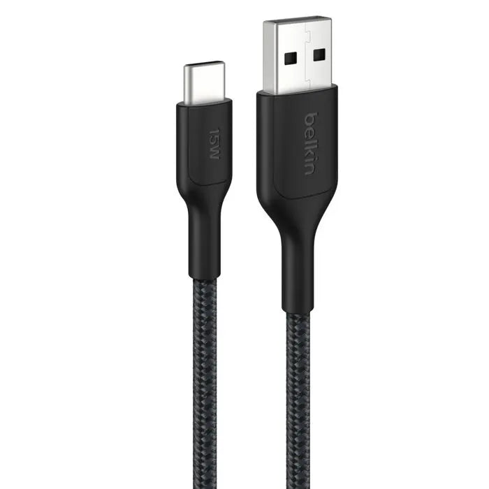 Belkin BoostCharge Pro Braided USB-C to USB-A Cable (2M) - Black (CAB022fq2MBK), 3A/15W, 480Mbps,...