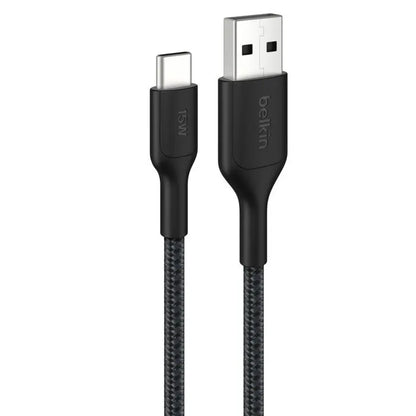 Belkin BoostCharge Pro Braided USB-C to USB-A Cable (2M) - Black (CAB022fq2MBK), 3A/15W, 480Mbps,...