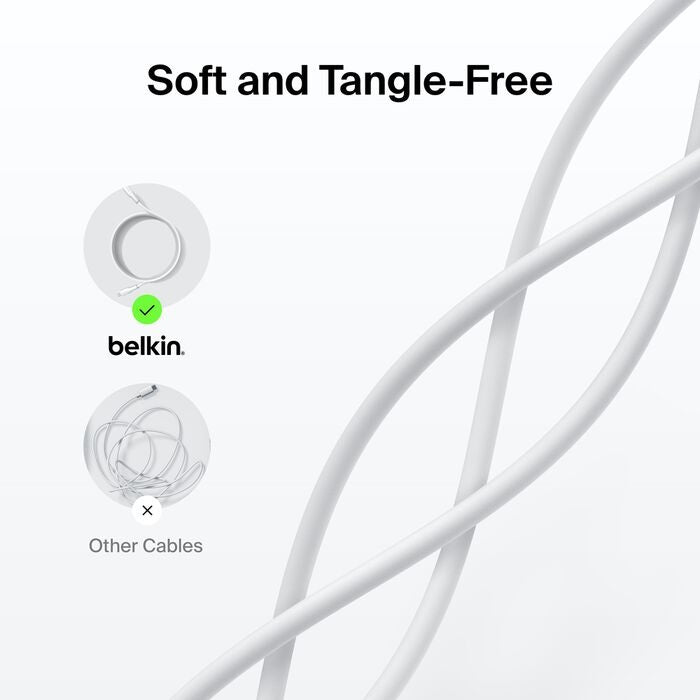 Belkin BoostCharge USB-C to USB-C Cable (2M) - White (CAB004bt1MBK), 3A/60W, 480Mbps, 30K+ Bends,... - Image 4