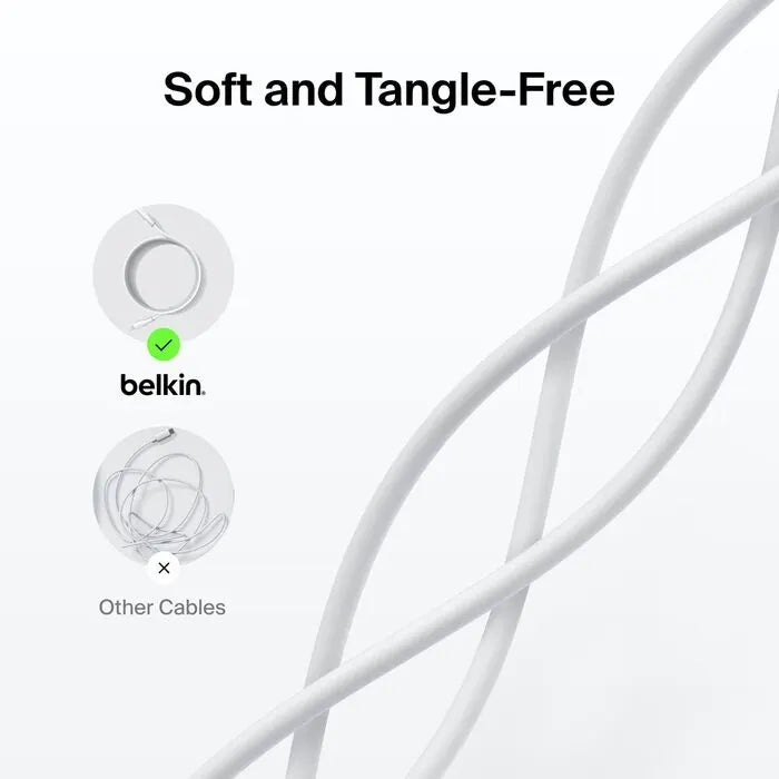 Belkin BoostCharge USB-C to USB-C Cable (2M) - White (CAB004bt1MBK), 3A/60W, 480Mbps, 30K+ Bends,... - Image 4