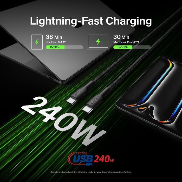 Belkin BoostCharge Pro Braided USB-C to USB-C Cable (1M) - Black (CAB025FQ1MBK), 5A/240W, 480Mbps... - Image 2