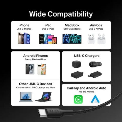 Belkin BoostCharge Pro Braided USB-C to USB-C Cable (1M) - Black (CAB025FQ1MBK), 5A/240W, 480Mbps... - Image 4