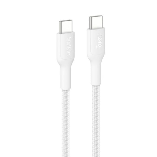 Belkin BoostCharge Pro Braided USB-C to USB-C Cable (1M) - White (CAB025fq1MWH), 5A/240W, 480Mbps...