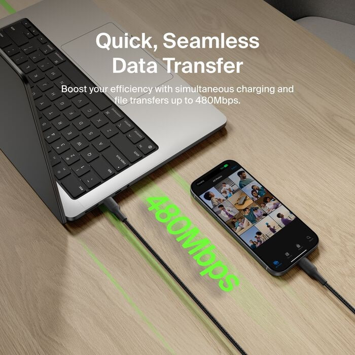 Belkin BoostCharge Pro Braided USB-C To USB-C Cable (2M) - Black (CAB025FQ2MBK), 5A/240W, 480Mbps... - Image 3