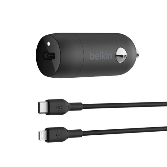 Belkin BoostCharge 30W USB-C PD Car Charger + Lightning to USB-C Cable (1M) - Black (CCA004bt1MBK...