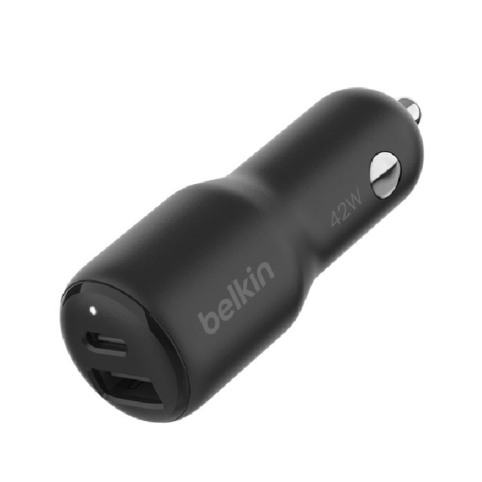 Belkin BoostCharge 42W Dual Car Charger - Black (CCB005BTBK), 1xUSB-C (30W), 1xUSB-A (12W), Safe...