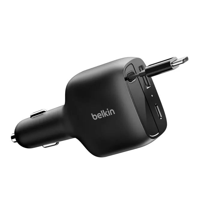 Belkin BoostCharge 75W Retractable Car Charger - Black (CCC001fqBK), Fast Charge, Retractable Cab...