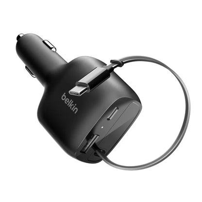 Belkin BoostCharge 75W Retractable Car Charger - Black (CCC001fqBK), Fast Charge, Retractable Cab... - Image 2