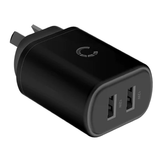 LS Cygnett PowerPlus 12W Dual Port Wall Charger - Black (CY3672PDWLCH), 2x USB-A (12W), Lightweig...