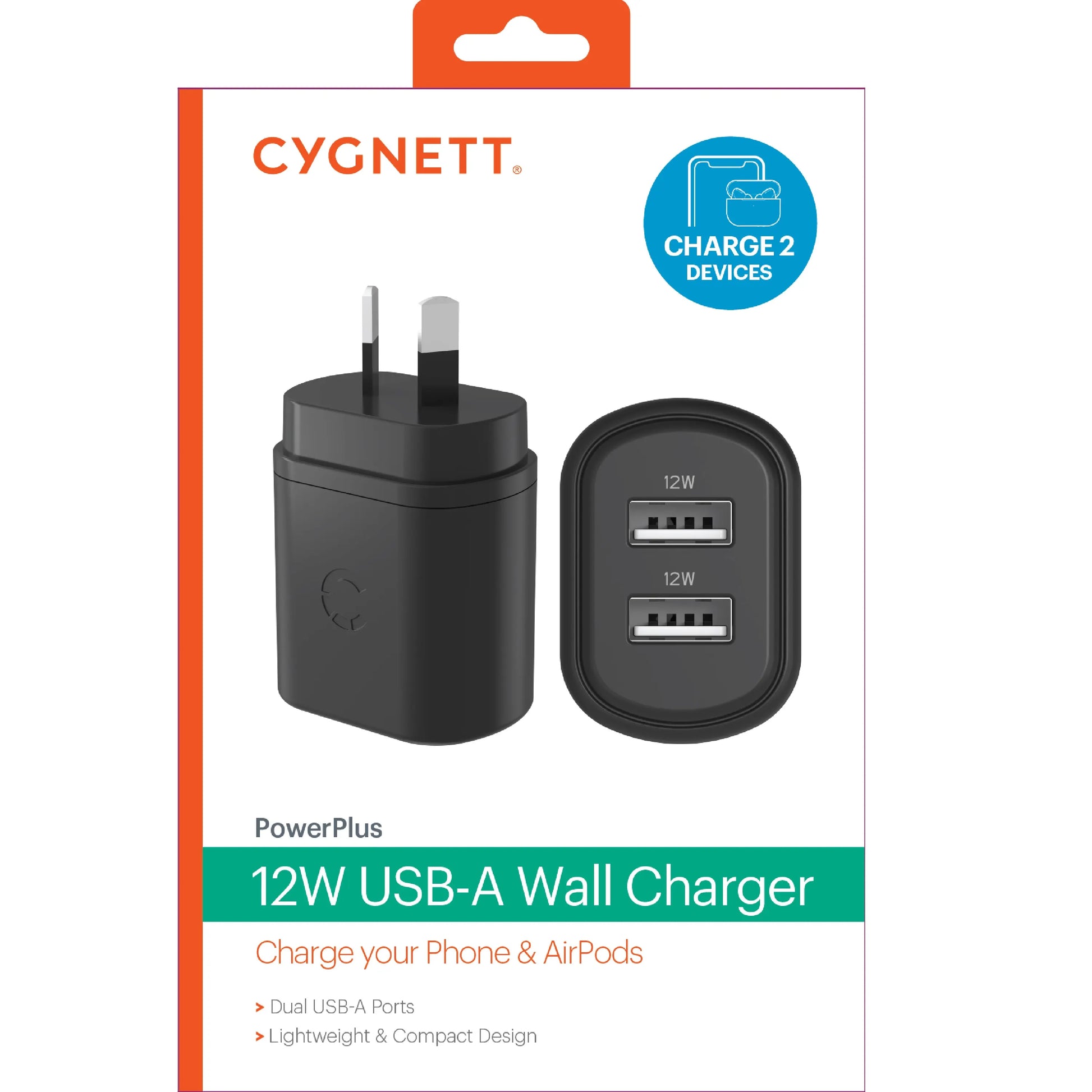 LS Cygnett PowerPlus 12W Dual Port Wall Charger - Black (CY3672PDWLCH), 2x USB-A (12W), Lightweig... - Image 4