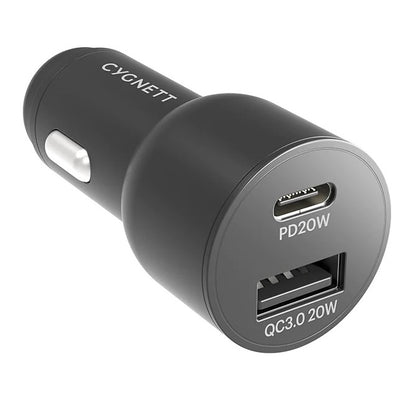 Cygnett CarPower 20W Dual Port Car Charger with 20W USB-C PD + 20W QC 3.0 USB-A-Black(CY3637CYCCH...