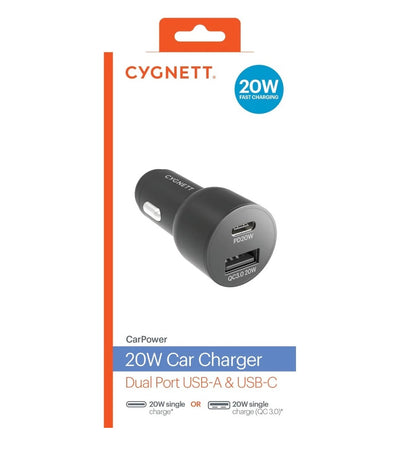Cygnett CarPower 20W Dual Port Car Charger with 20W USB-C PD + 20W QC 3.0 USB-A-Black(CY3637CYCCH... - Image 4