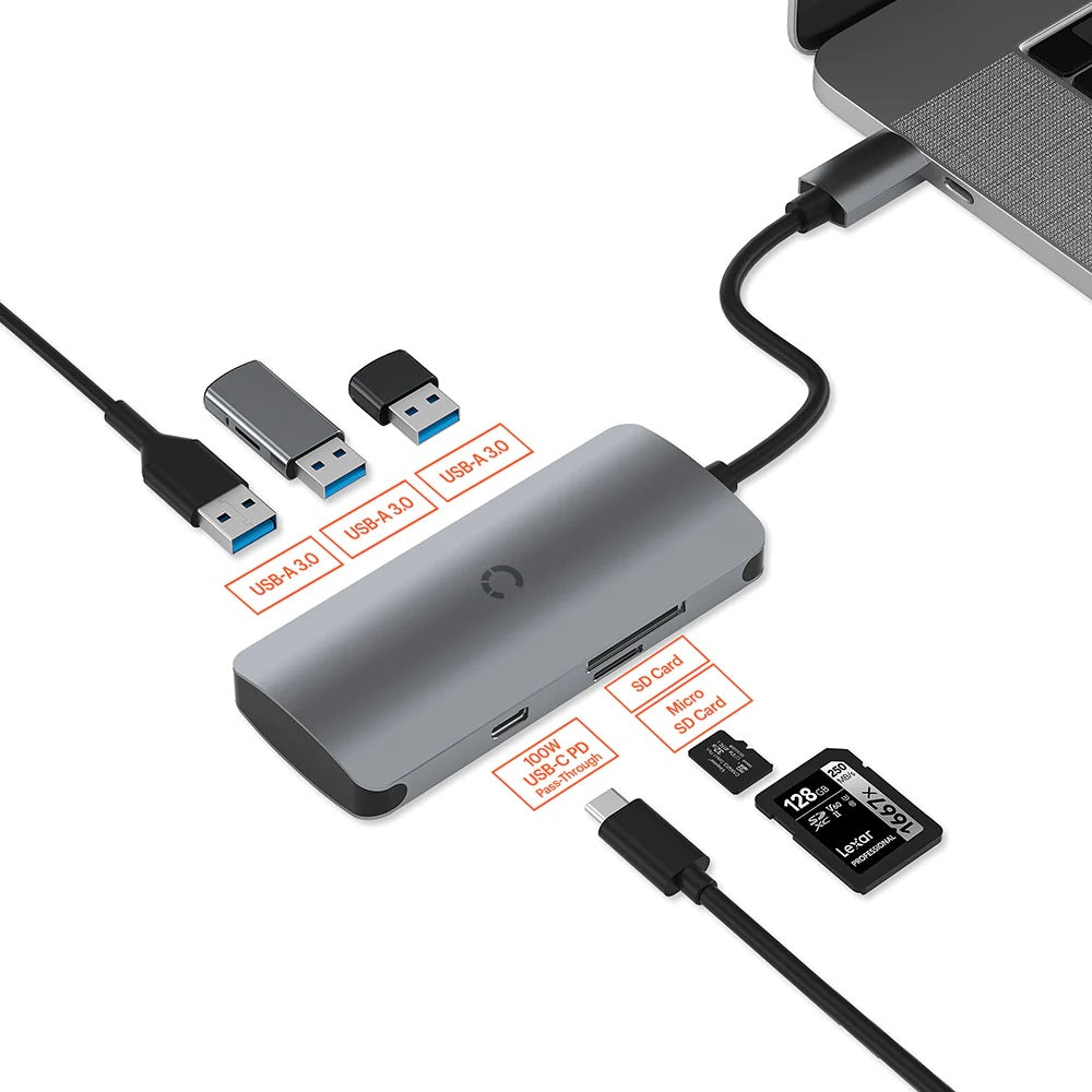 Cygnett Unite SlimMate 6-in-1 USB-C Multiport Hub Adapter Dock-(CY3316HUBC3)3xUSB-A 3.0 1xUSB-C 1...