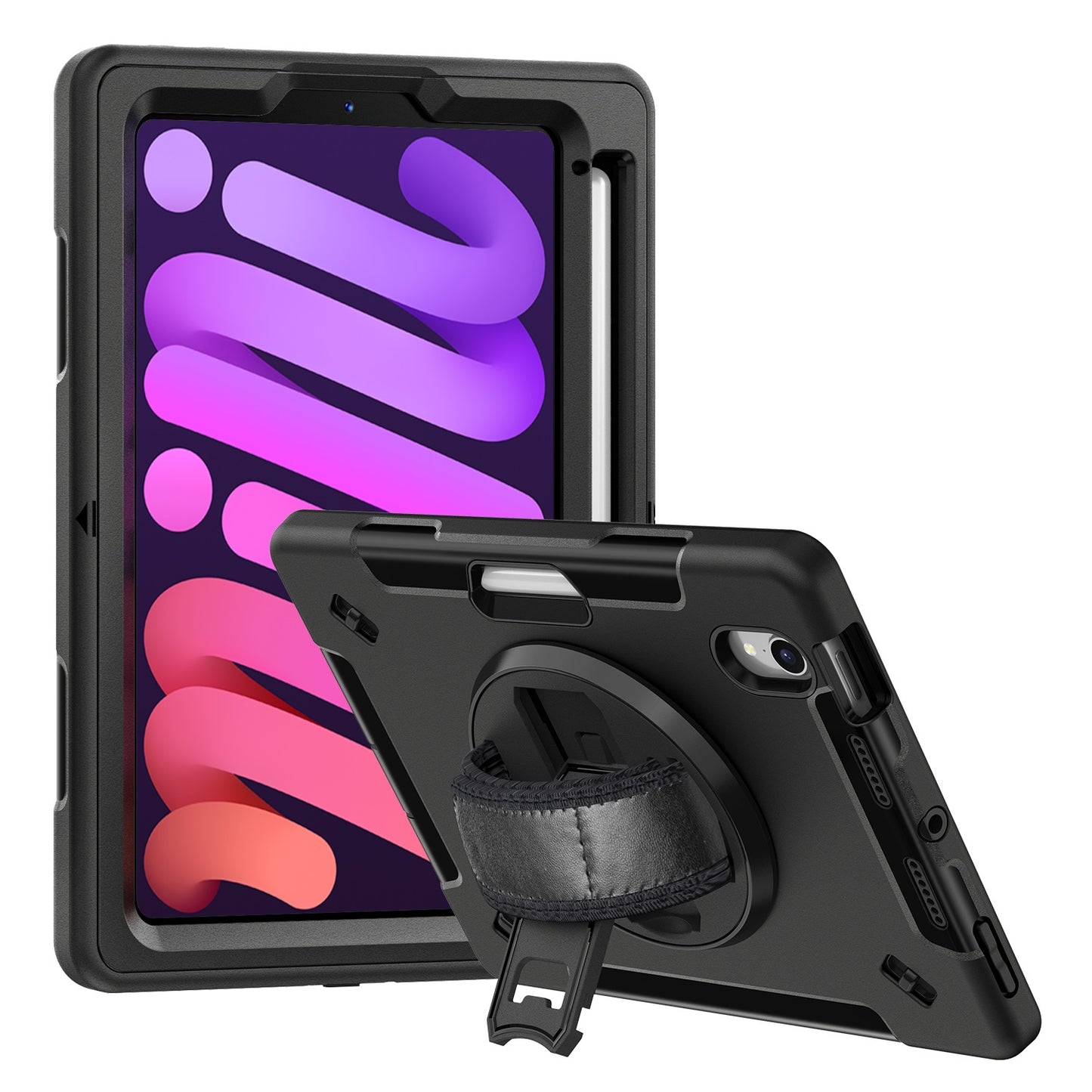 USP Rugged Apple iPad Mini A17 Pro (7th Gen)/ iPad Mini (8.3') (6th Gen) Case with Sling Black-Bu...