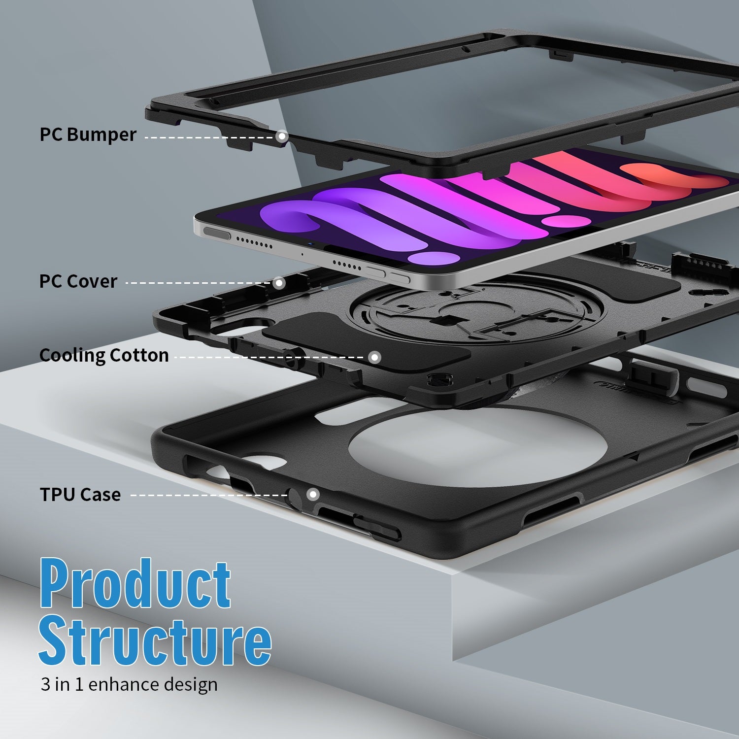 USP Rugged Apple iPad Mini A17 Pro (7th Gen)/ iPad Mini (8.3') (6th Gen) Case with Sling Black-Bu... - Image 3