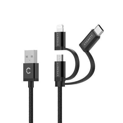 Cygnett Essentials 3-in-1 (USB-A to Lightning + USB-C + Micro-USB) Cable (1M) - Black (CY3571COCA... - Image 2