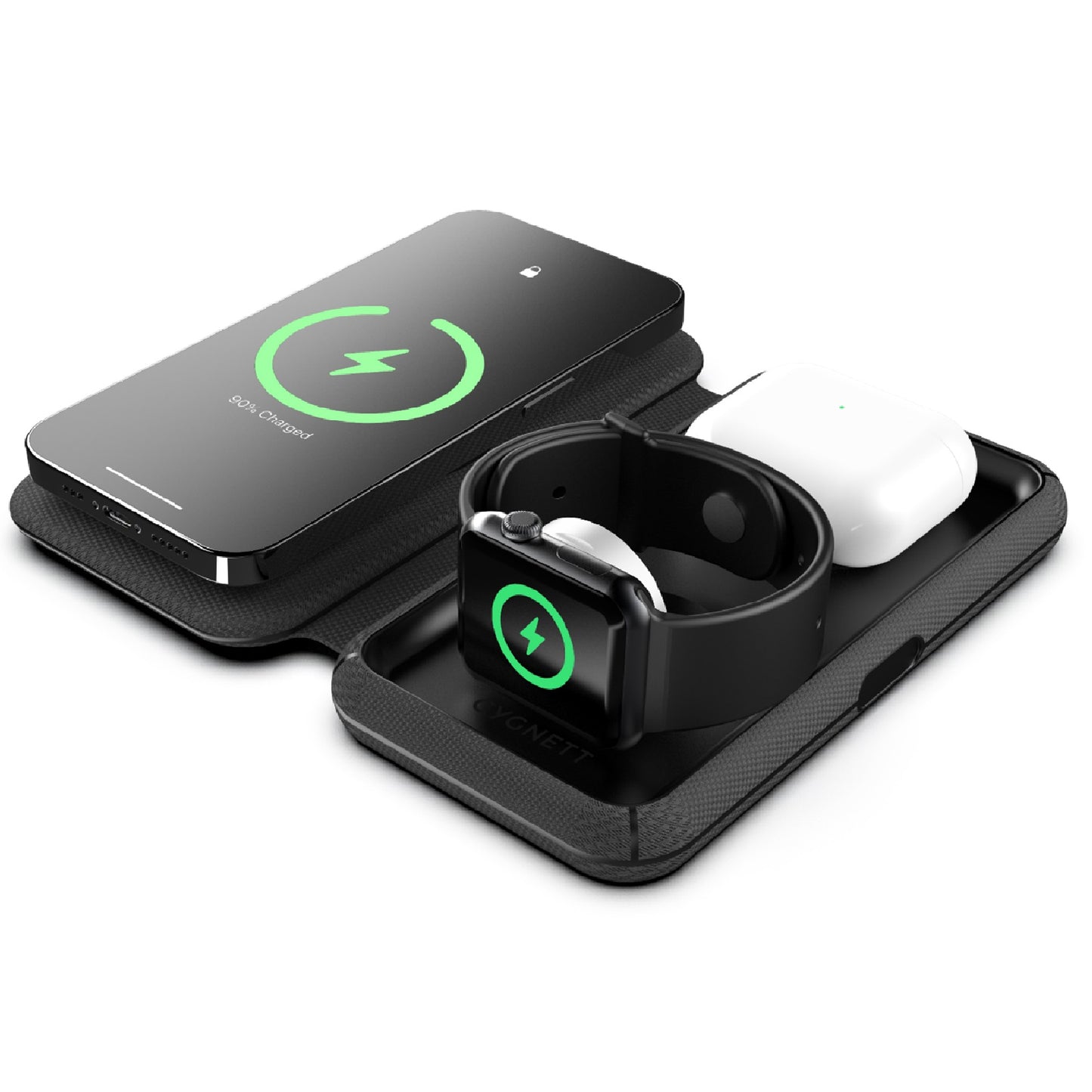 Cygnett MagTravel 15W 3-in-1 Wireless Charger - BlacK (CY4530WIRDE),MagSafe  Qi2 Compatible,1M US...