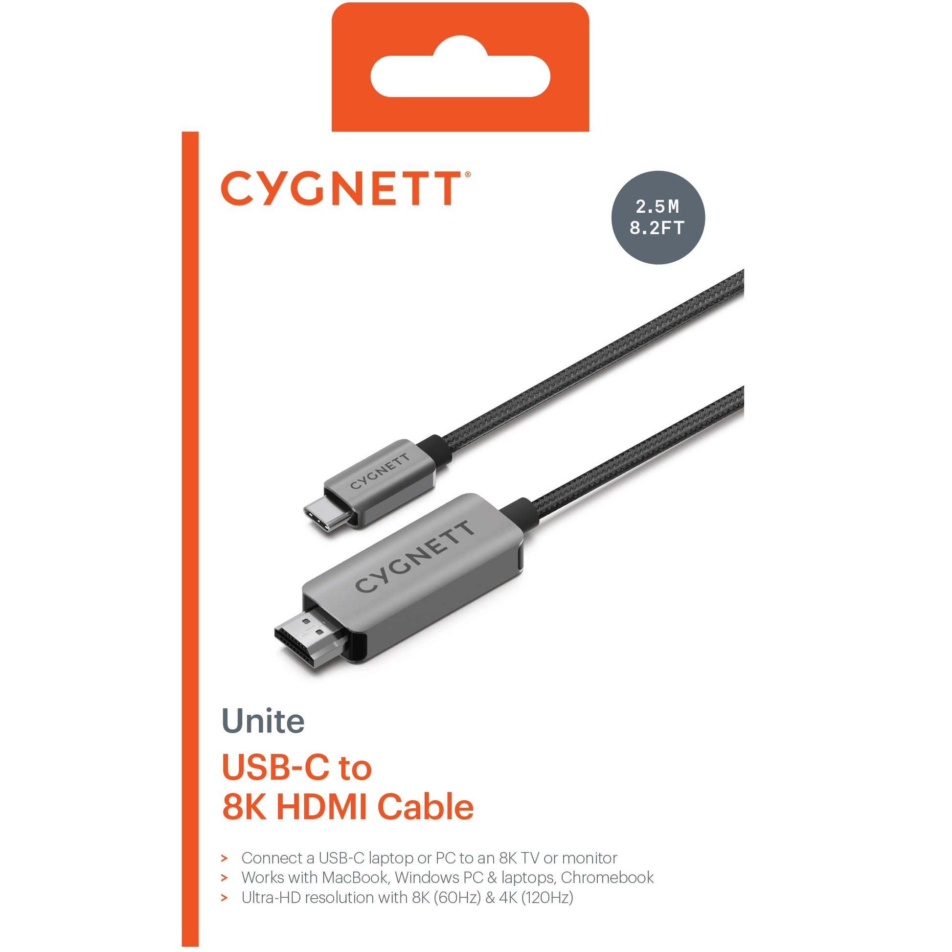 Cygnett Unite 8K USB-C to HDMI Cable (2.5M)-Black (CY4545CHDMI),Supports 8k/(60hz)  4k(120hz) Wor... - Image 3