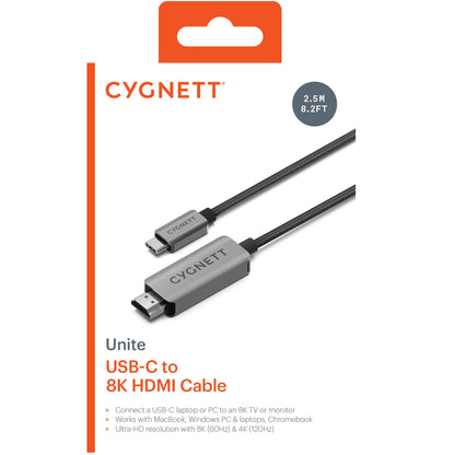 Cygnett Unite 8K USB-C to HDMI Cable (2.5M)-Black (CY4545CHDMI),Supports 8k/(60hz)  4k(120hz) Wor... - Image 3
