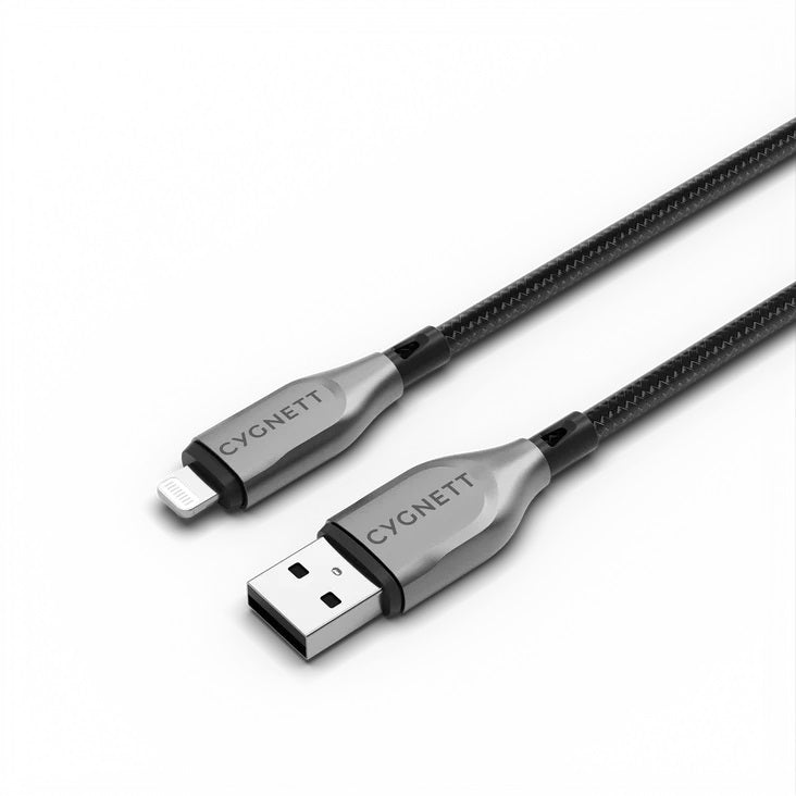 Cygnett Armoured Braided Lightning to USB-A (2.0) (2M) Cable - Black (CY4660PCCAL), 2.5A/12W, 480...