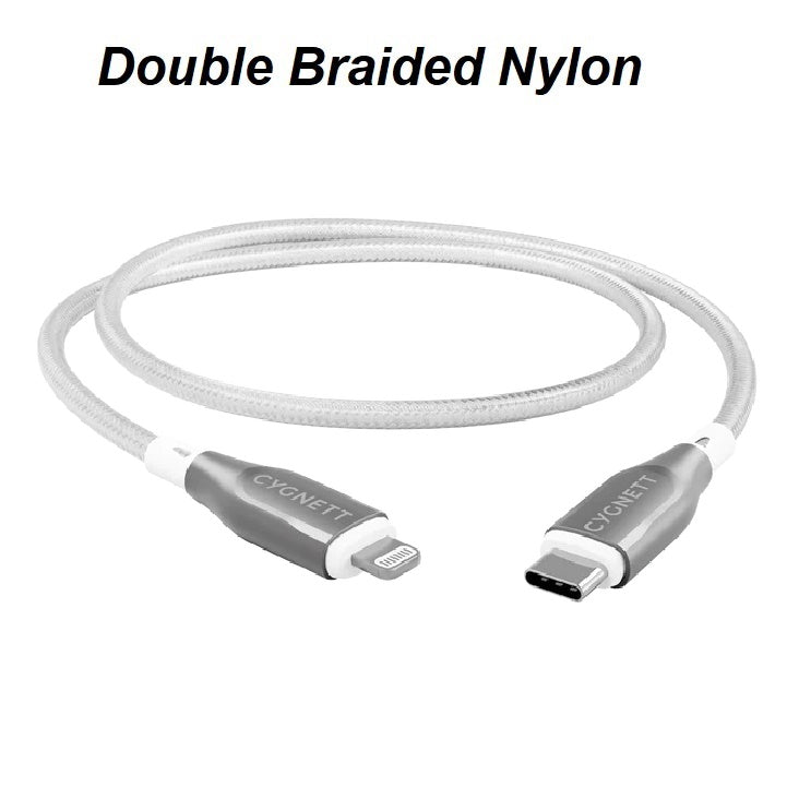 Cygnett Armoured Lightning to USB-C (2.0) Cable (1M) -White(CY4668PCCCL),30W,Braided, 480Mbps Tra... - Image 2
