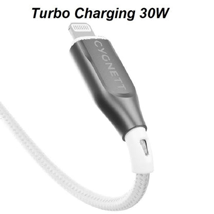 Cygnett Armoured Lightning to USB-C (2.0) Cable (1M) -White(CY4668PCCCL),30W,Braided, 480Mbps Tra... - Image 4