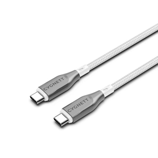 Cygnett Armoured Braided USB-C to USB-C (2.0) Cable (2M) - White (CY4677PCTYC), 5A/100W, 480Mbps,...