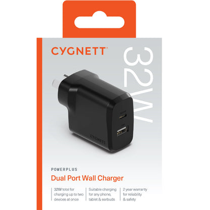 Cygnett PowerPlus 32W Dual Port (20W USB-C + 12W USB-A) PD Fast Wall Charger-Black(CY4773PDWCH),P... - Image 4